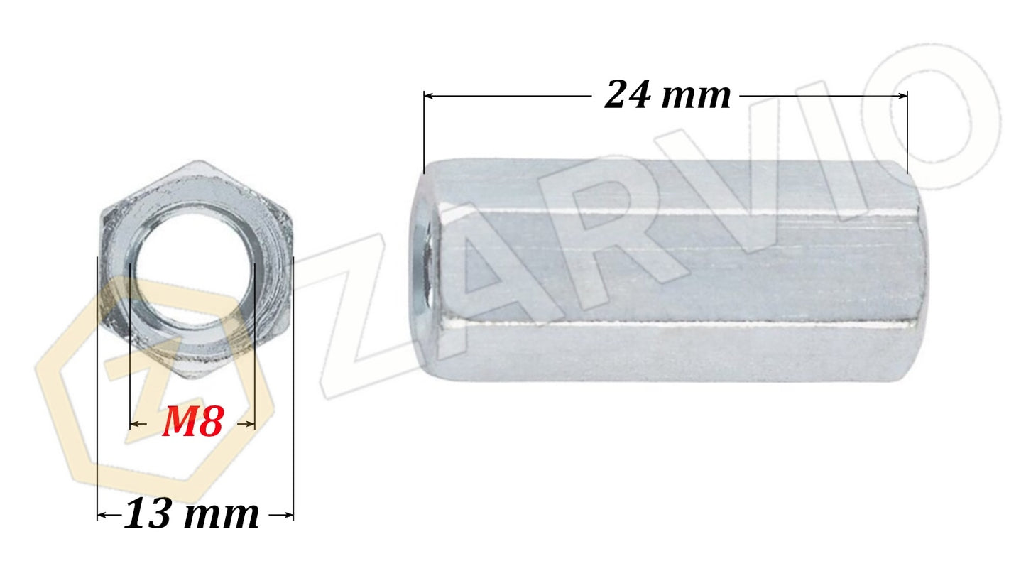 M8 x 24mm Coupling Nut – DIN 6334 (Long) Zinc Plated