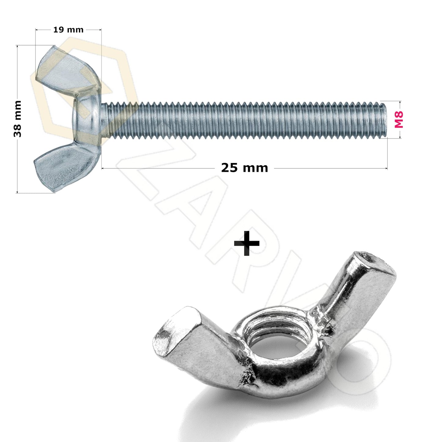 M8 x 25mm Wing Bolts (DIN 316) & Wing Nuts (DIN 315) – BZP Zinc Plated