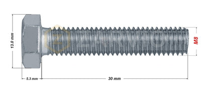 M8 x 30mm Hex Head Bolt Set (DIN 933) + Nylon Lock Nut (DIN 985) + 2 Washers (DIN 125) – Zinc Plated