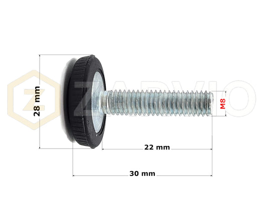 M8 x 30mm Adjustable Furniture Levelling Feet With Insert Nut