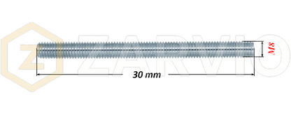 M8 x 30mm Steel Threaded Bars Metric Studding Rods with 2 Nuts & 2 Washers