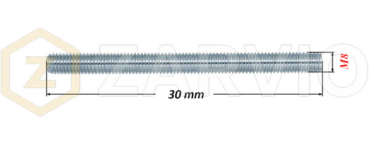 M8 x 30mm Steel Threaded Bars Metric Studding Rods with 2 Nuts & 2 Washers