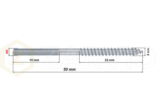 M8 x 50mm Full Metric and Wood Hanger Bolt Dual Threaded Wood Connector