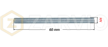 M8 x 60mm Steel Threaded Bars Metric Studding Rods with 2 Nuts & 2 Washers
