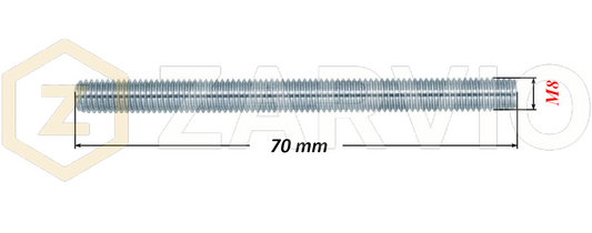 M8 x 70mm Steel Threaded Bars Metric Studding Rods with 2 Nuts & 2 Washers