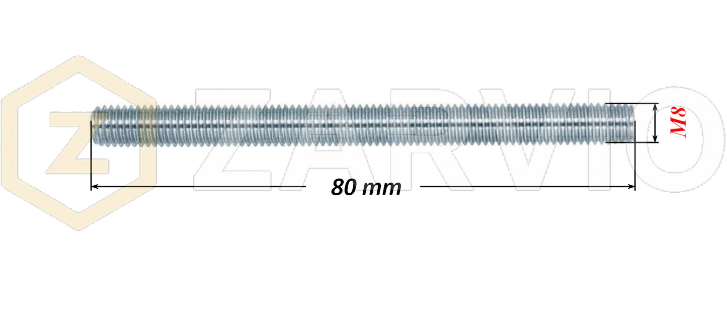 M8 x 80mm Full Metric Thread Hanger Bolt Zinc-Plated Steel Connector