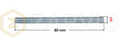 M8 x 80mm Steel Threaded Bars Metric Studding Rods with 2 Nuts & 2 Washers