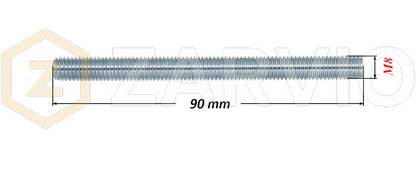 M8 x 90mm Steel Threaded Bars Metric Studding Rods with 2 Nuts & 2 Washers