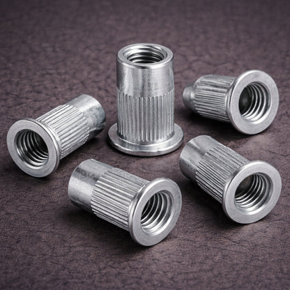 M4 x 10mm Steel Rivet Nut Flat Flange Knurled Open Type Zinc Plated