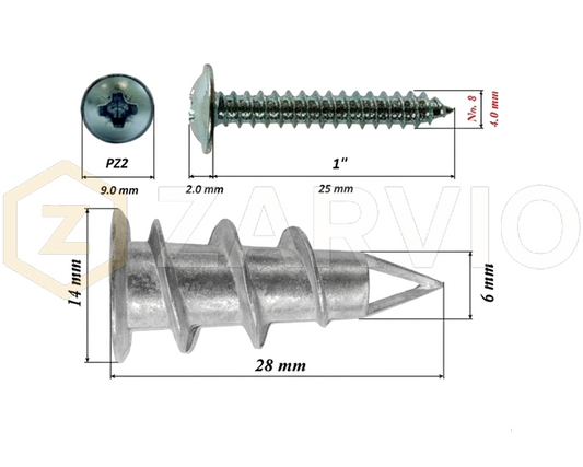 Self Drilling Plasterboard Fixings with Flange Head Screws (Drywall Anchors)