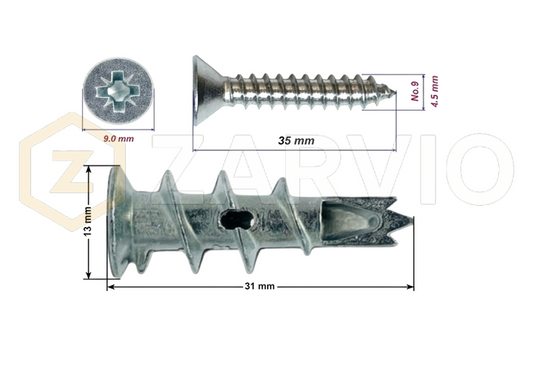 Self Drilling Plasterboard Fixings with Screws (Drywall Anchors)