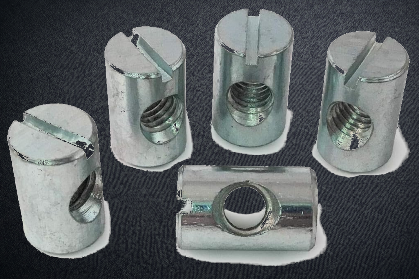 M6 x 22mm long Symmetrical Barrel Nut Central Thread Cross Dowel (Steel, Zinc‑Plated)