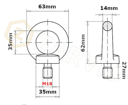M18 Galvanised DIN 580 Eye Bolt with 830kg WLL / SWL