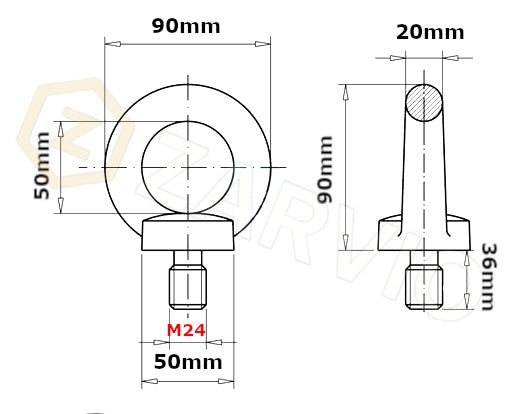 M24 Galvanised DIN 580 Eye Bolt with 1800kg WLL / SWL