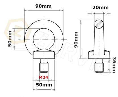M24 Galvanised DIN 580 Eye Bolt with 1800kg WLL / SWL