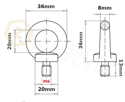 M6 Galvanised DIN 580 Eye Bolt with 90kg WLL / SWL