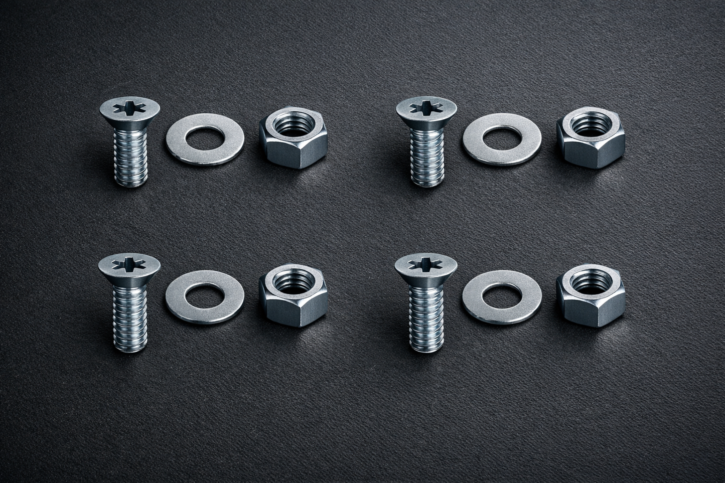 M8 × 20mm Countersunk Pozi Machine Screw Set (DIN 965) + Hex Nut (DIN 934) + Flat washers Form A (DIN 125) – Bright Zinc Plated