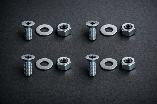 M4 × 25mm Countersunk Pozi Machine Screw Set (DIN 965) + Hex Nut (DIN 934) + Flat washers Form A (DIN 125) – Bright Zinc Plated